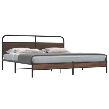  Metal Bed Frame without Mattress Brown Oak 180x200 cm Super King