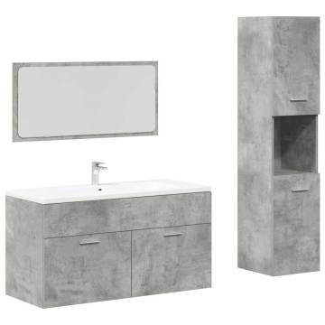  3 Piece Bathroom Furniture Set Concrete Grey Engineered Wood