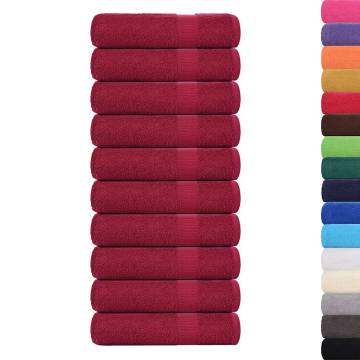  Shower Towels 10 pcs Bordeaux 70x140 cm 360 gsm 100% Cotton