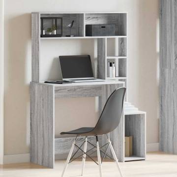  Desk with Shelves Grey Sonoma 100x45x140 cm Engineered Wood