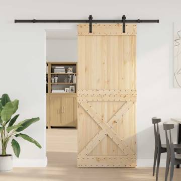  Sliding Door with Hardware Set 100x210 cm Solid Wood Pine