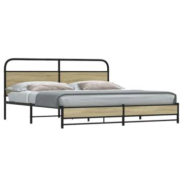  Metal Bed Frame without Mattress Sonoma Oak 193x203 cm