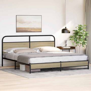  Metal Bed Frame without Mattress Sonoma Oak 193x203 cm