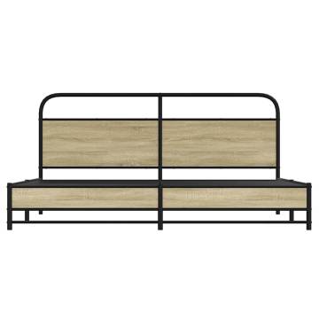  Metal Bed Frame without Mattress Sonoma Oak 193x203 cm