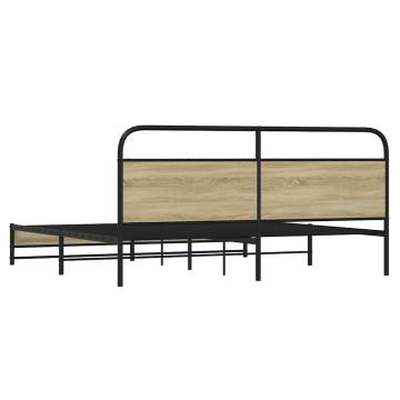  Metal Bed Frame without Mattress Sonoma Oak 193x203 cm