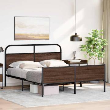  Metal Bed Frame without Mattress Brown Oak 160x200 cm