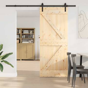  Sliding Door with Hardware Set 85x210 cm Solid Wood Pine