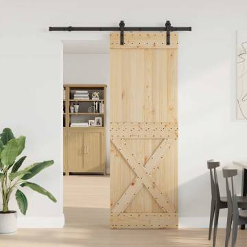  Sliding Door with Hardware Set 80x210 cm Solid Wood Pine