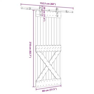  Sliding Door with Hardware Set 80x210 cm Solid Wood Pine