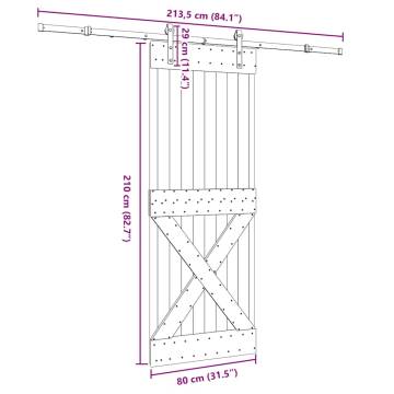  Sliding Door with Hardware Set 80x210 cm Solid Wood Pine