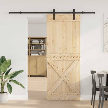  Sliding Door with Hardware Set 90x210 cm Solid Wood Pine