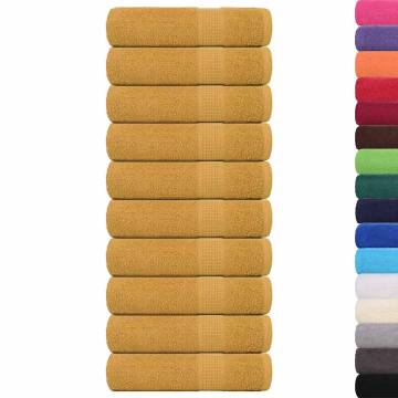  Hand Towels 10 pcs Gold 50x100 cm 360 gsm 100% Cotton