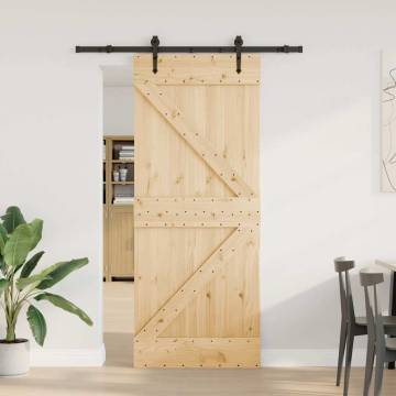  Sliding Door with Hardware Set 85x210 cm Solid Wood Pine