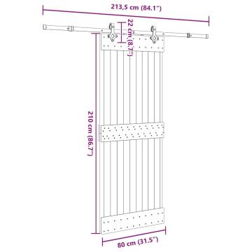  Sliding Door with Hardware Set 80x210 cm Solid Wood Pine