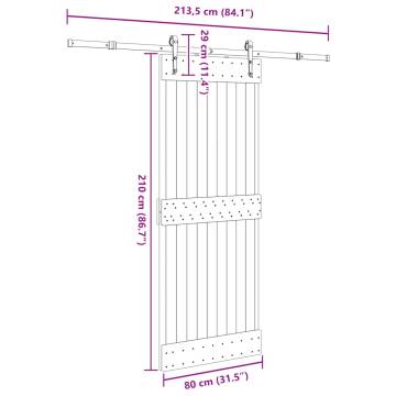  Sliding Door with Hardware Set 80x210 cm Solid Wood Pine