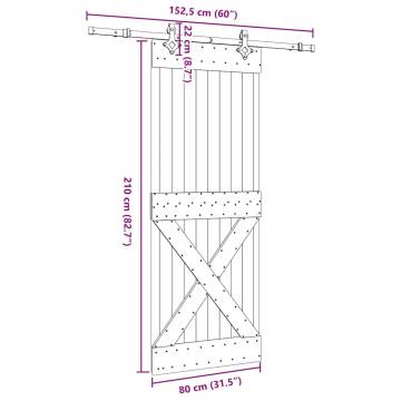  Sliding Door with Hardware Set 80x210 cm Solid Wood Pine