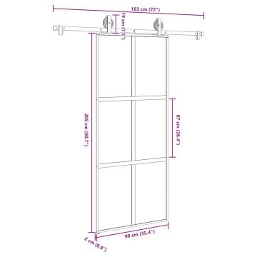  Sliding Door with Hardware Set 90x205 cm Tempered Glass&Aluminium