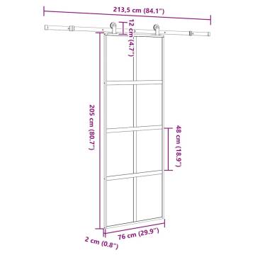  Sliding Door with Hardware Set 76x205 cm Tempered Glass&Aluminium