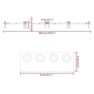  Sliding Door Hardware Kit 183 cm Steel Black