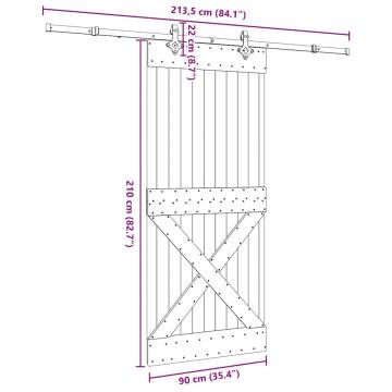  Sliding Door with Hardware Set 90x210 cm Solid Wood Pine