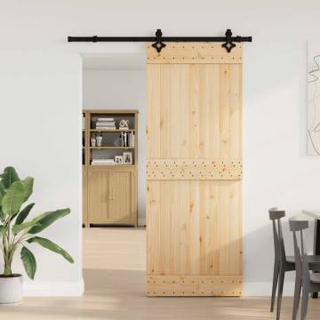  Sliding Door with Hardware Set 80x210 cm Solid Wood Pine