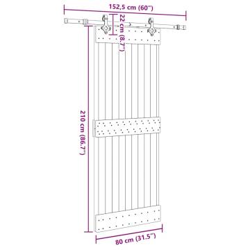  Sliding Door with Hardware Set 80x210 cm Solid Wood Pine