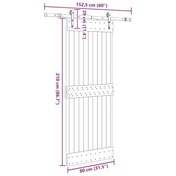  Sliding Door with Hardware Set 80x210 cm Solid Wood Pine