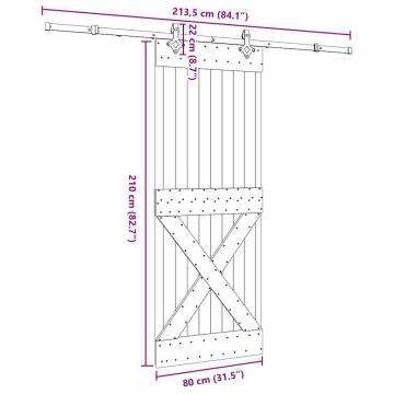  Sliding Door with Hardware Set 80x210 cm Solid Wood Pine