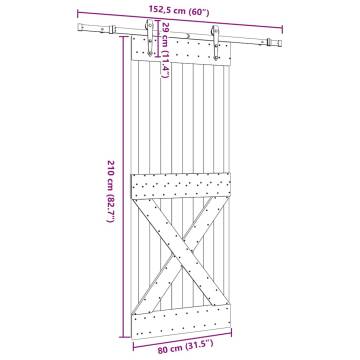  Sliding Door with Hardware Set 80x210 cm Solid Wood Pine