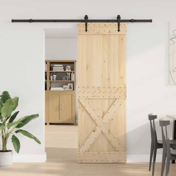  Sliding Door with Hardware Set 80x210 cm Solid Wood Pine