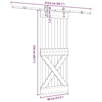  Sliding Door with Hardware Set 80x210 cm Solid Wood Pine