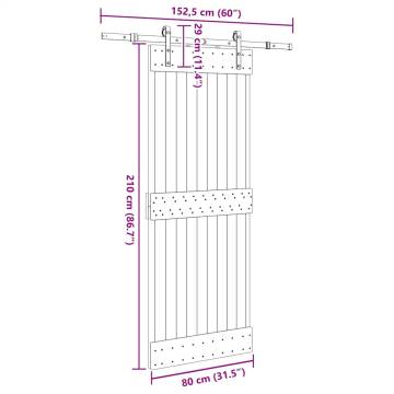  Sliding Door with Hardware Set 80x210 cm Solid Wood Pine