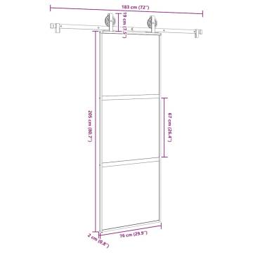  Sliding Door with Hardware Set 76x205 cm Tempered Glass&Aluminium