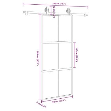  Sliding Door with Hardware Set 90x205 cm Tempered Glass&Aluminium