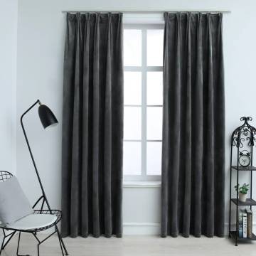 Blackout Curtains 2 pcs with Hooks Velvet Anthracite 140x175 cm