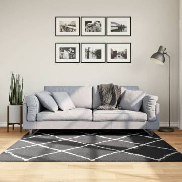 Shaggy Rug High Pile Modern Black and Cream 160x160 cm