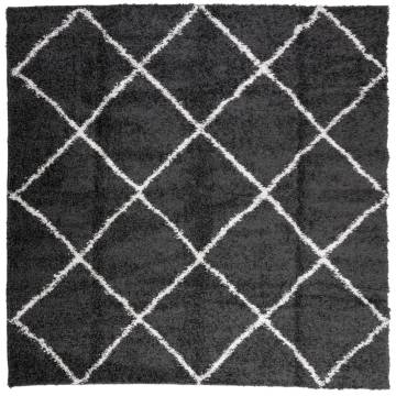 Shaggy Rug High Pile Modern Black and Cream 160x160 cm