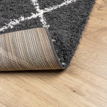 Shaggy Rug High Pile Modern Black and Cream 160x160 cm