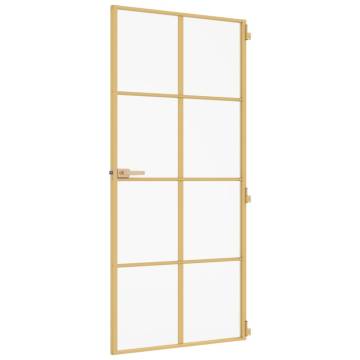 Interior Door Slim Golden 93x201.5 cm Tempered Glass and Aluminium