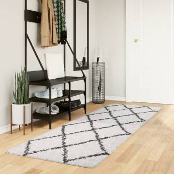 Shaggy Rug High Pile Modern Cream and Black 80x250 cm