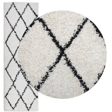 Shaggy Rug High Pile Modern Cream and Black 80x250 cm