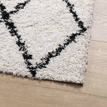 Shaggy Rug High Pile Modern Cream and Black 80x250 cm