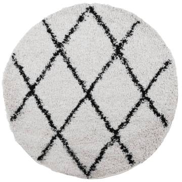 Shaggy Rug High Pile Modern Cream and Black Ø 120 cm