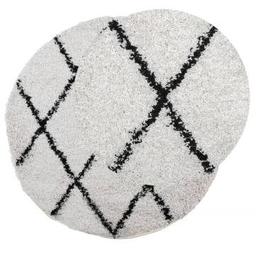 Shaggy Rug High Pile Modern Cream and Black Ø 120 cm