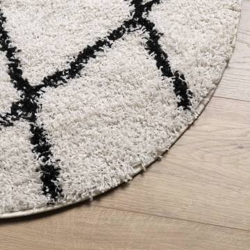 Shaggy Rug High Pile Modern Cream and Black Ø 120 cm