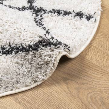 Shaggy Rug High Pile Modern Cream and Black Ø 120 cm