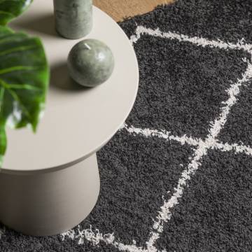 Shaggy Rug High Pile Modern Black and Cream 120x170 cm