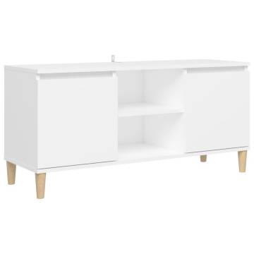 TV Cabinet with Solid Wood Legs White 103.5x35x50 cm