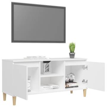 TV Cabinet with Solid Wood Legs White 103.5x35x50 cm