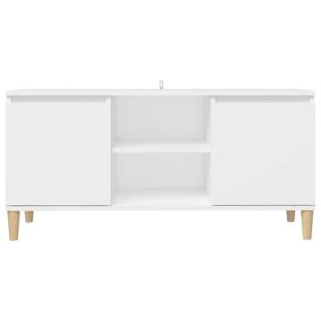 TV Cabinet with Solid Wood Legs White 103.5x35x50 cm